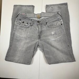 True Religion Ricky Relaxed Straight Gray Jeans Mens 34x32 Made USA